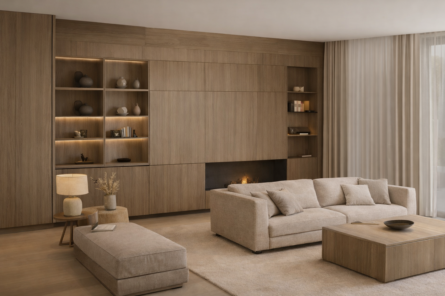 Moderne woonkamer met maatwerk kastwand